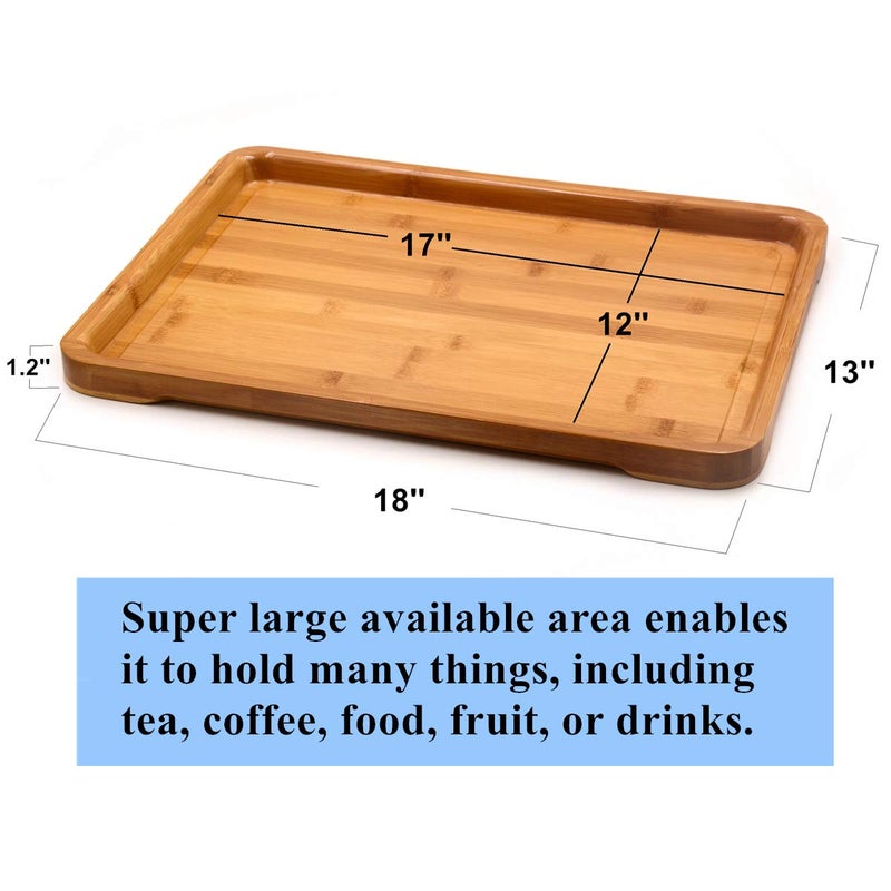Bamber Large Bamboo Serving Tray Decorative Coffee Tea Platter 18 x 13 x 1.2 Inches - Image 2